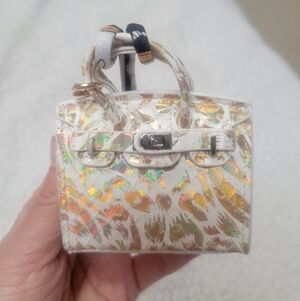 Mini Gold White Birkin Hermes Style Kelly Bag Keychain / Ornament